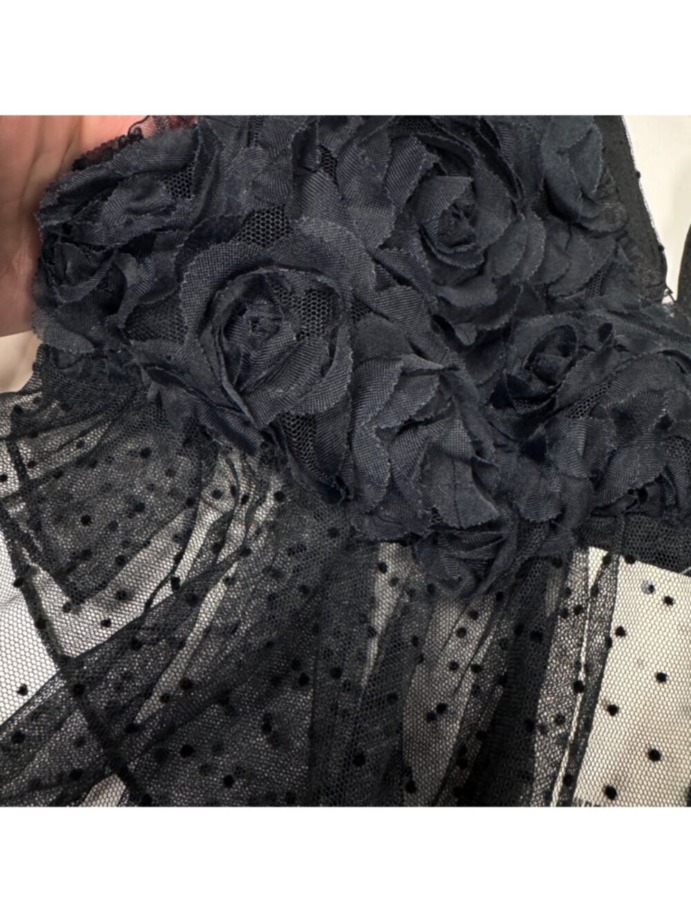 NEW Kimchi Blue Black Lace Asymmetric Babydoll Crop Top Sz S 3D Flower Ethereal - Picture 8 of 15